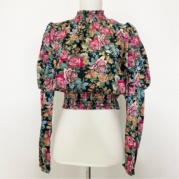 Wayf Tops - WAYF Dutchess Smocked Puff Sleeve Floral Print Top